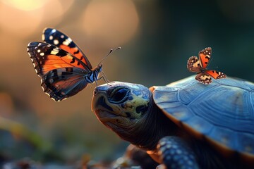 Wall Mural - Butterfly and Turtle.