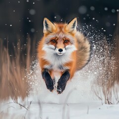 Poster - Red Fox Leaping in Snow.