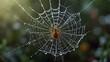 © Puchong - Spider web with dew drops on a blurred background