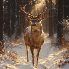 Sticker - Deer in Winter Forest.