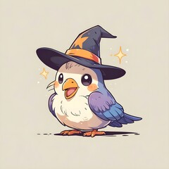 Sticker - A Cute Bird Wearing a Witch Hat