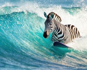 Wall Mural - Zebra Surfing.