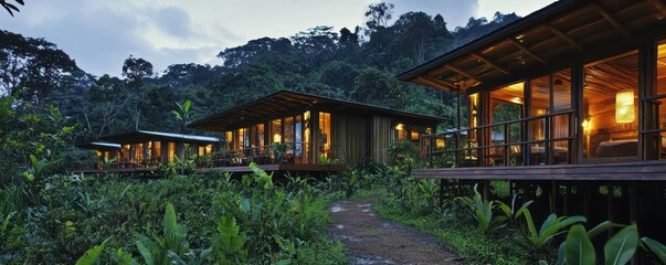 Wall Mural - an eco-tourism lodge with james hardie siding that blends with its jungle surroundings, offering eco