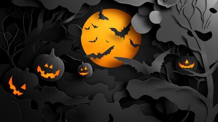 paper cut Halloween concepts on black background