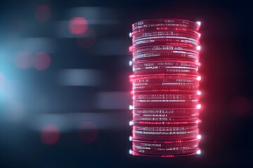 Futuristic Data Stack with Glowing Red Layers
