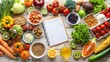 © onehourhappiness - Fresh Healthy Food Balanced Diet Plan on Table with Copy Space