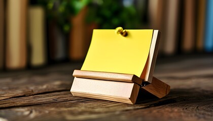 Wall Mural - Wooden note holder featuring a bright yellow sticky note for reminders and messages