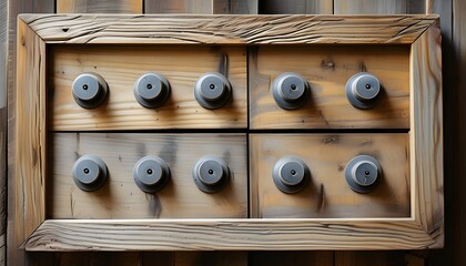 Wall Mural - Rustic wooden board featuring nine round knobs for a charming and functional design