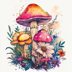 Sticker - Watercolor Mushrooms.