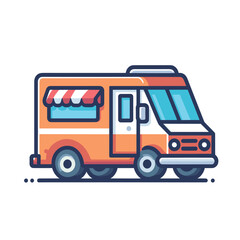 Cute illustration of an orange food truck with awning for street food and mobile cuisine graphics