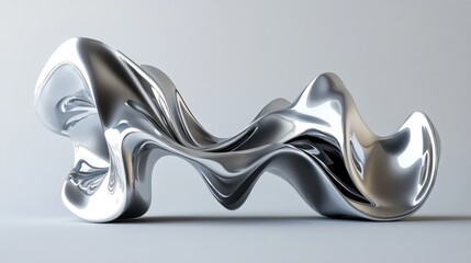 Wall Mural - Abstract metallic sculpture with a flowing, organic shape on a white background.