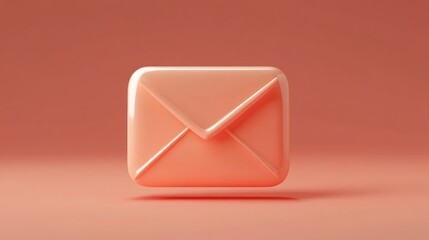 Wall Mural - 3d rendered pink envelope icon on a coral background.