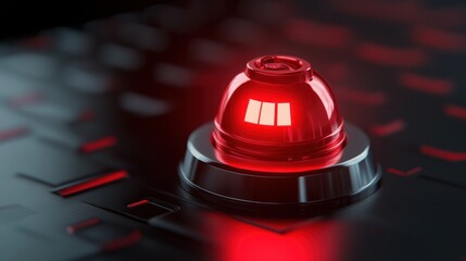 Sticker - a red alarm button with a glowing light, illuminated in a dark futuristic setting.