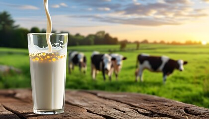 Canvas Print - Rich creamy top of fresh nonhomogenized glass of milk showcasing quality eco-friendly dairy farming practices.