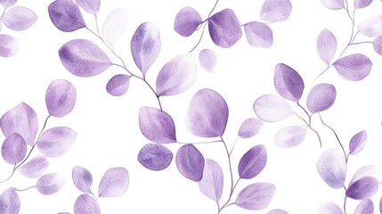 Delicate purple plants with oval leaves on a white background Watercolor seamless pattern suitable for textile wallpaper fabric postcards invitations covers wrapping paper and print design