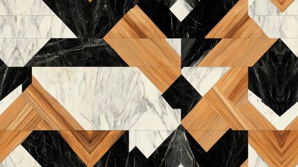 Patterned fashion illustration featuring marble and wood textures showcasing a modern mosaic in an abstract background suitable for wallpaper and artificial stone design