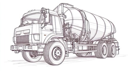 Line art illustration of a cement mixer truck.