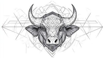 Wall Mural - Line art illustration of a powerful Taurus in a geometric style