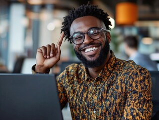 Wall Mural - Happy Black Man Celebrating Success at Work