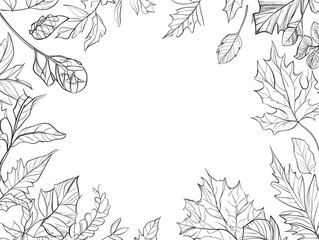 Autumn leaf outline frame Hand drawn fall foliage line art illustration Coloring page featuring leaves perfect for Thanksgiving arrangements Isolated fall frame design