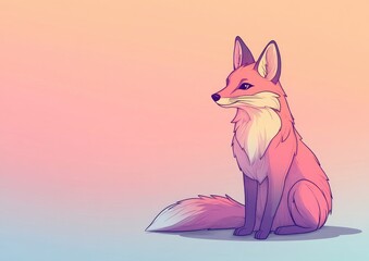 Wall Mural - Line art illustration of a cold gradient drawing featuring a clever cartoon fox