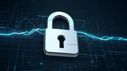 Poster - A metallic padlock is displayed against a dark blue background, representing security in the digital realm. The design emphasizes the importance of cybersecurity.