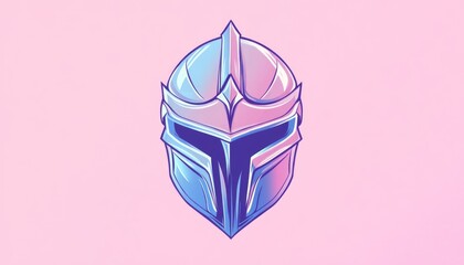 Wall Mural - Line art illustration of a cold gradient cartoon knight helmet design