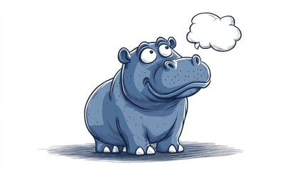 Wall Mural - Cartoon hippo line art illustration featuring a thought bubble