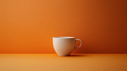 Canvas Print - White coffee cup on a  two tone orange background.