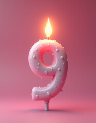 Number 9 in the form of a candle, for the holiday, close-up