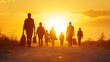 © atdigit - Large Family Walking into Sunset on Sandy Beach During Summer Vacation