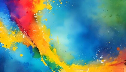 Wall Mural - Vibrant Abstract Watercolor Background in Yellow, Blue, and Green for Web Banner Design