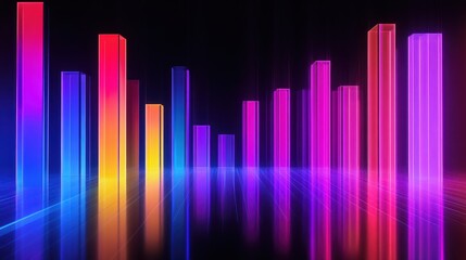 A digital bar graph in bold, neon shades, illustrating the climb of a business from 0 to 100, on a dark background.