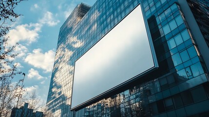 Poster - Blank white advertising billboard in front of the modern office building : Generative AI