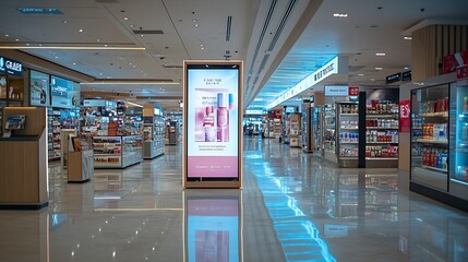 Poster - Sign and Billboard Mockup at duty free shop in departure terminal to promote your business or organization in a unique and eyecatching way : Generative AI