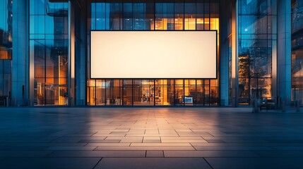 Poster - Large horizontal blank advertising poster billboard banner mockup in front of building in urban city digital light box display screen for OOH media 12 sheet outofhome : Generative AI