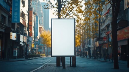 Poster - Blank mock up of vertical street poster billboard on city background : Generative AI