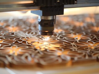 Wall Mural - cnc machine making a precision cut
