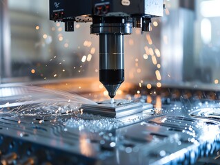 Wall Mural - cnc machine making a precision cut