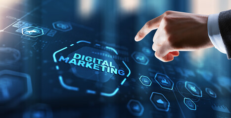 Digital online marketing. Analysis sale data graph growth on modern interface icons