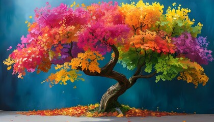 Wall Mural - Artistic tree design featuring vibrant, colorful leaves celebrating the beauty of nature