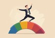 © wanavit - A businessman balances on a colorful arch, symbolizing success, risk, and innovation in a vibrant, creative environment.