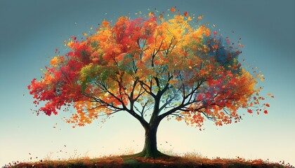 Wall Mural - Vibrant autumn tree showcasing colorful leaves, embodying the beauty of the season for nature-inspired projects and designs