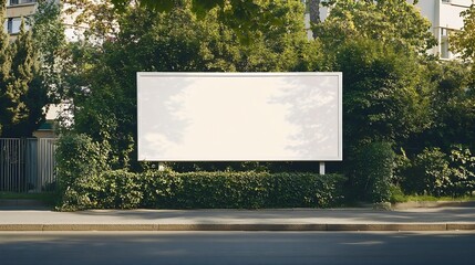 Poster - white blank advertising billboard street mockup panel digital lightbox poster ad banner board bus shelter advertising green park background vertical format sign stucco facades european : Generative AI
