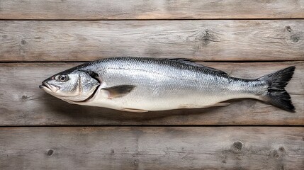 Wall Mural - raw seabass fish on wooden background top view  