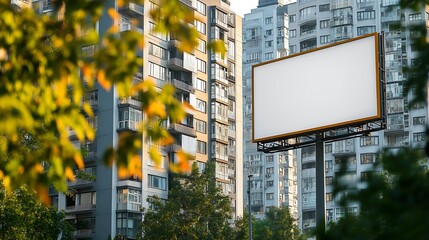 Apartment building mockup space and advertising billboard commercial housing and real estate in city Empty poster for property marketing branding and communication with announcement in : Generative AI