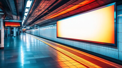 Poster - Indoor outdoor city light mall shop template Blank billboard mock up in a subway station underground interior Urban light box inside advertisement metro airport horizonatal : Generative AI