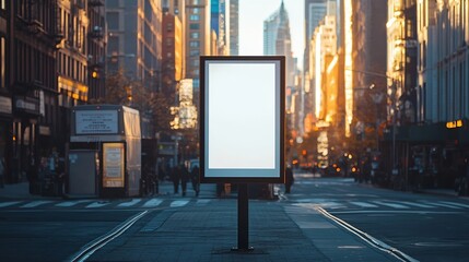 Poster - Blank mock up of vertical street poster billboard on city background : Generative AI