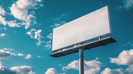 Poster - Outdoor pole billboard on blue sky background with mock up white screen and clipping path : Generative AI