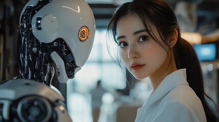 Poster - Human interact with AI artificial intelligence virtual assistant chatbot in concept of AI artificial intelligence prompt engineering LLM AI deep learning to use generative AI for work  : Generative AI